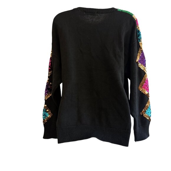 RARE Vintage RAVE Harlequin Sequin Sweater | Black Knit | Size L - Picture 4 of 10